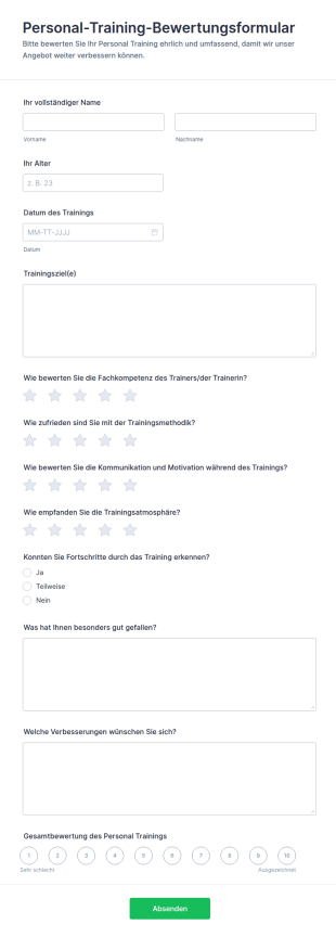 Persönliches Training Bewertungsformular