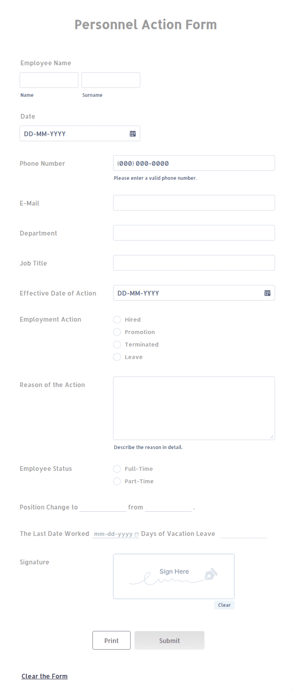 Joe Action Form Personnel Action Form Template | Jotform