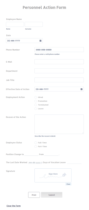 Personnel Action Form Template