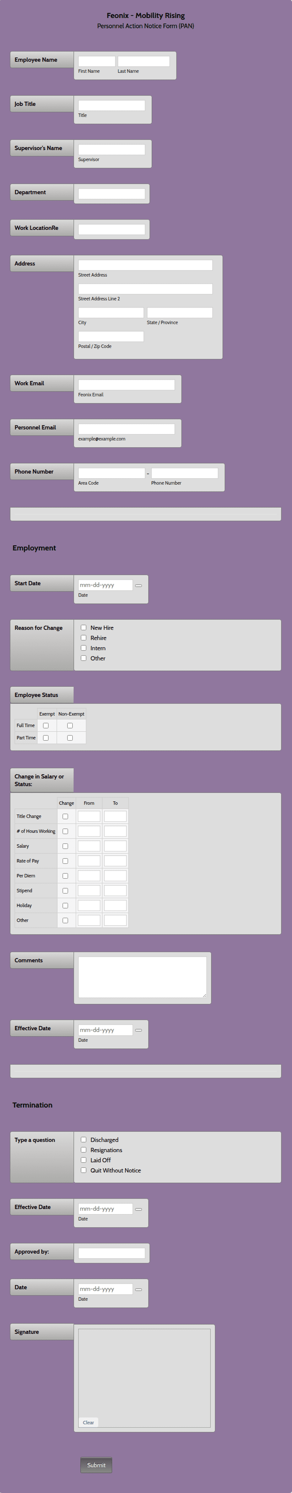 Joe Action Form Employee Action Notice Form
