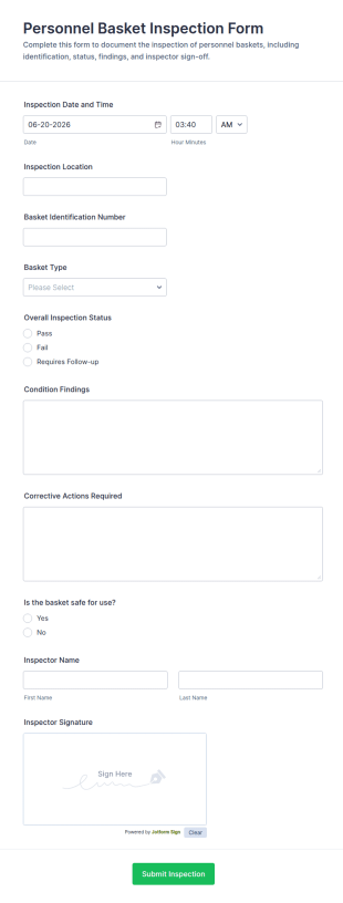Personnel Basket Inspection Form Template