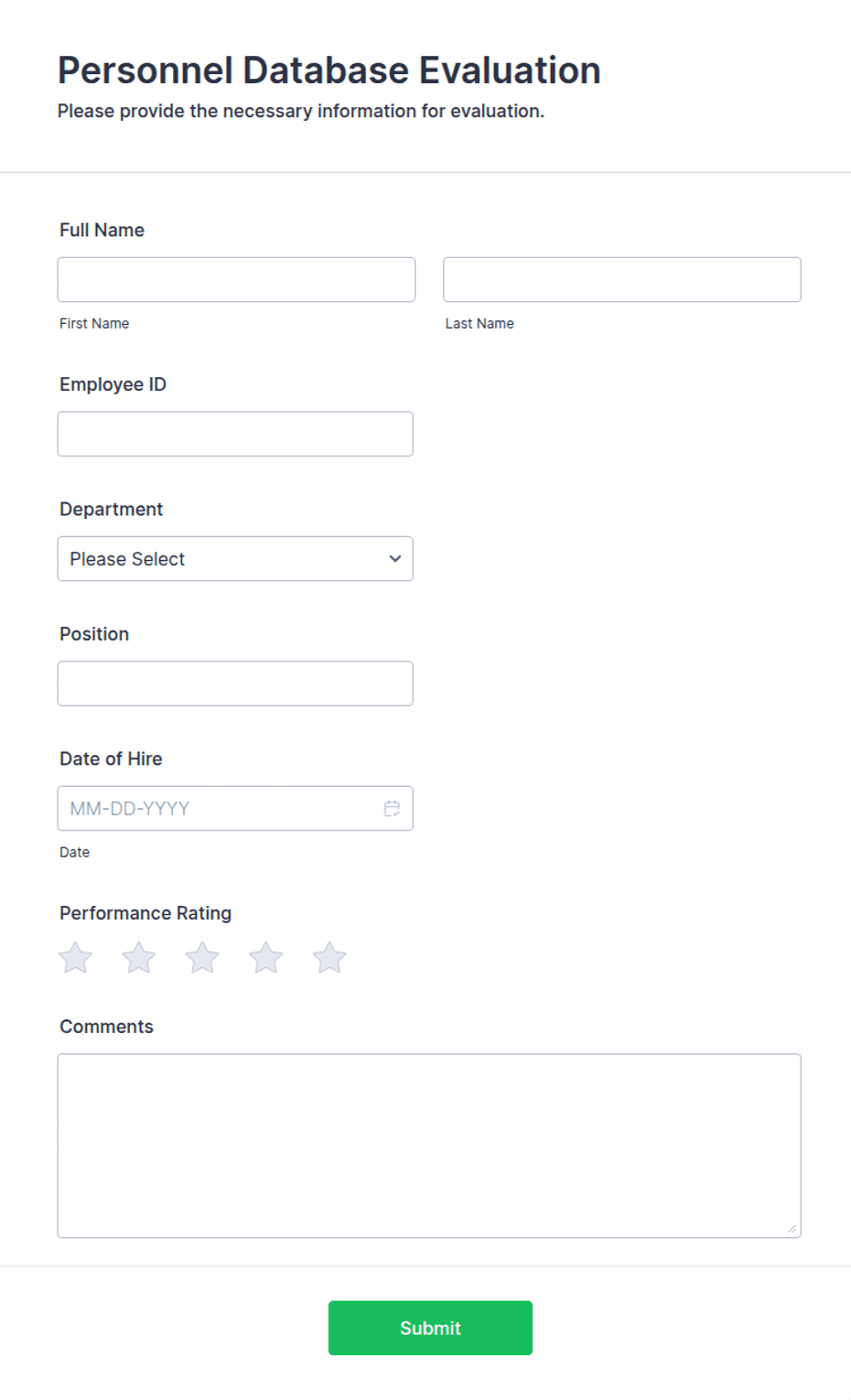 Personnel Database Evaluation Form Template | Jotform