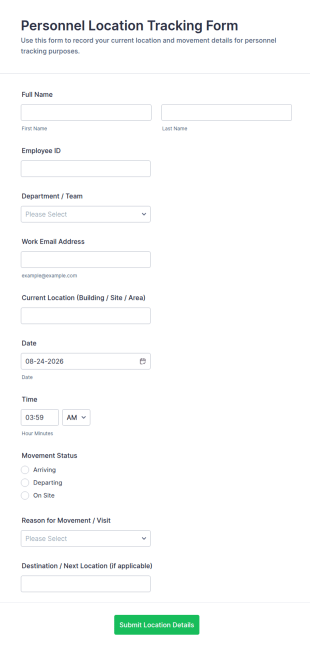 Personnel Location Tracking Form Template