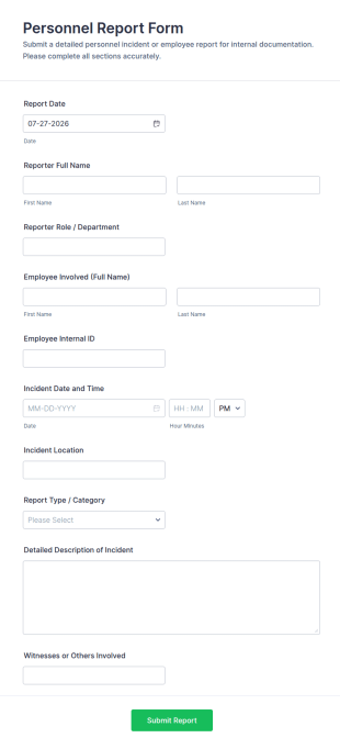 Personnel Report Form Template