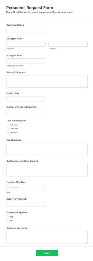 Personnel Request Form Template