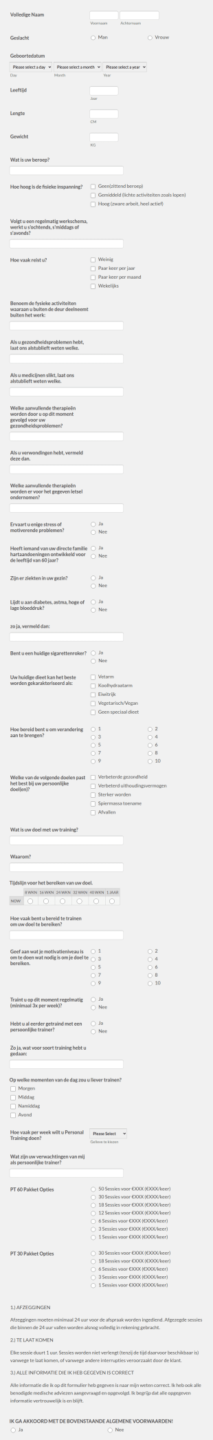 Persoonlijke Training Consultatie Vragenlijst