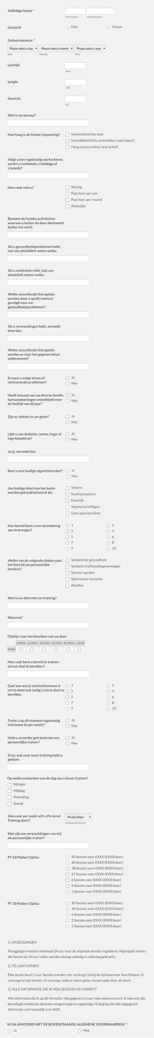 Persoonlijke Training Consultatie Vragenlijst