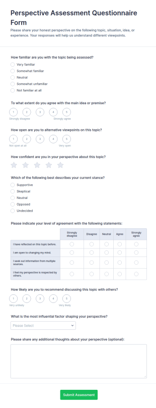 Perspective Assessment Questionnaire Form Template
