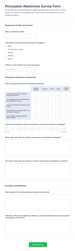 Persuasion Awareness Survey Form Template