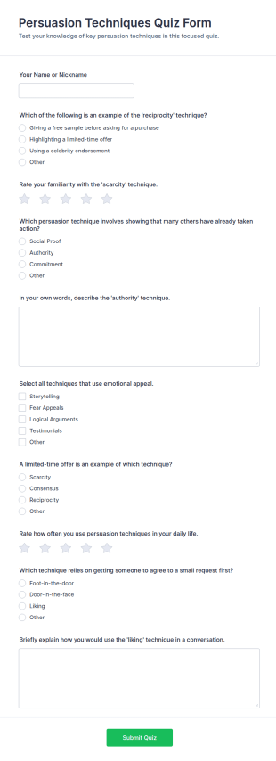 Persuasion Techniques Quiz Form Template