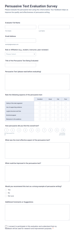 Persuasive Text Evaluation Survey Form Template