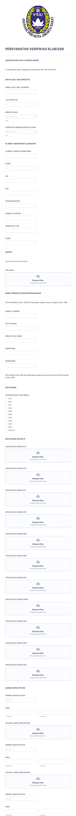 PERSYARATAN VERIFIKASI KLUB/SSB Form Template