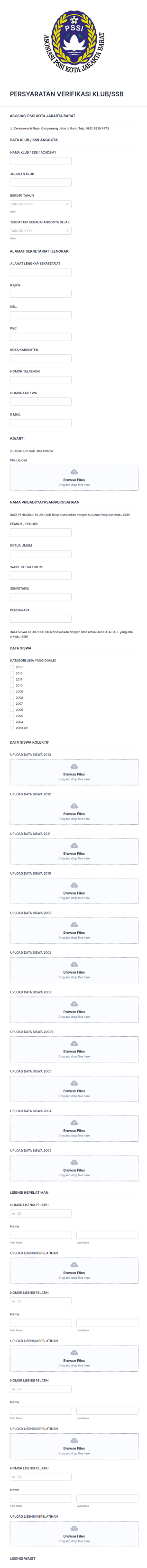 PERSYARATAN VERIFIKASI KLUB/SSB