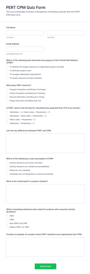 PERT CPM Quiz Form Template