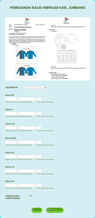 Pesanan Kaos Form Template