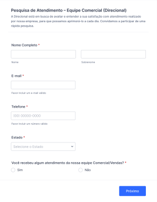 Pesquisa Atendimento Equipe Comercial Direcional Form Template
