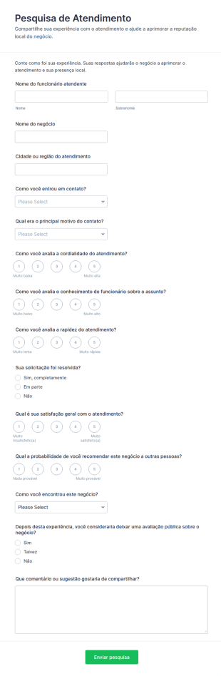Pesquisa De Avaliação De Funcionários De Serviços