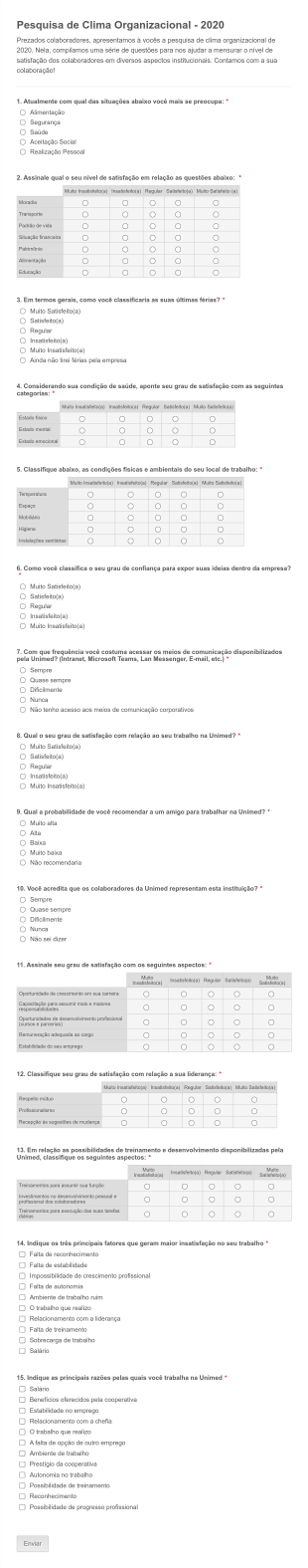 Pesquisa De Clima Organizacional 2020 Form Template