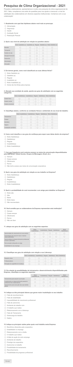 Pesquisa De Clima Organizacional 2021 Form Template