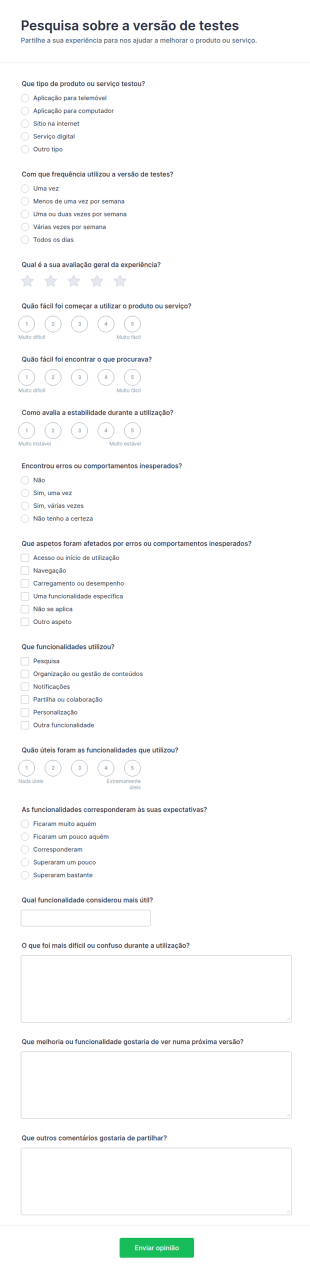 Pesquisa De Feedback De Testadores Beta