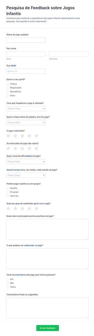Pesquisa De Feedback Sobre Jogos Infantis