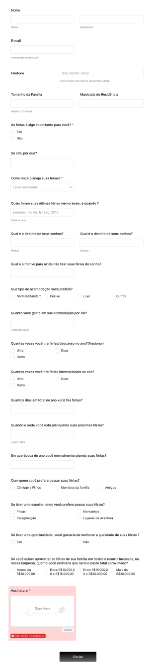 Pesquisa De Intenção E Preferências De Férias Para Empresas De Turismo
