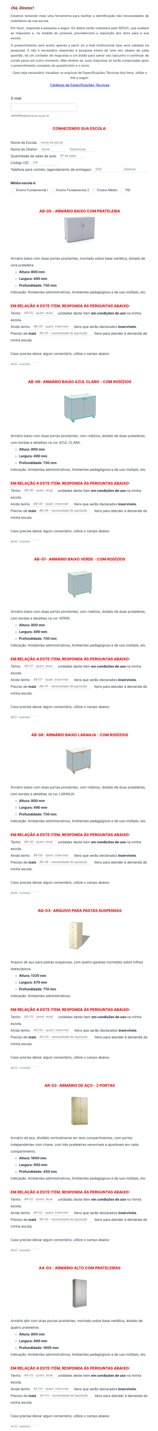 Pesquisa De Mobiliário Ano Letivo 2022