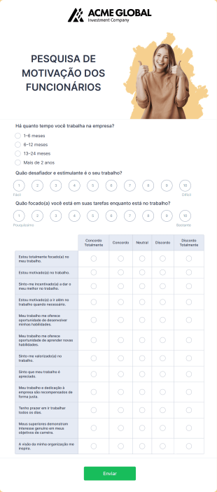Pesquisa De Motivação Dos Funcionários Form Template
