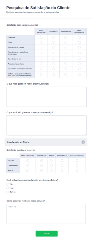 Pesquisa De Opinião Do Cliente Form Template