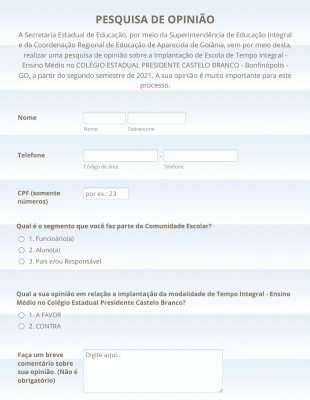 Pesquisa De Opinião_Escola De Tempo Integral Form Template