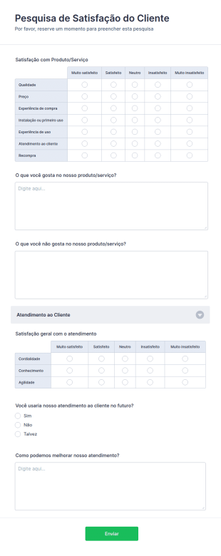 Pesquisa De Satisfação Com O Atendimento