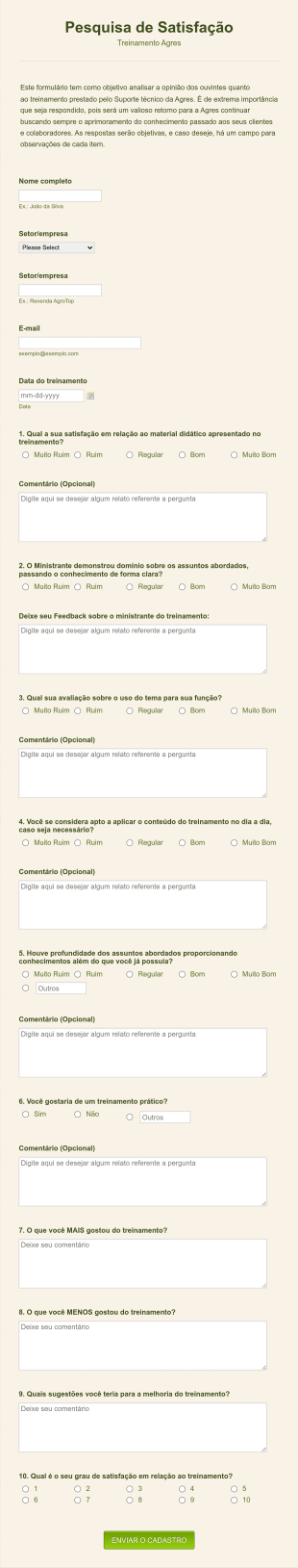 Pesquisa De Satisfação De Treinamento Agres