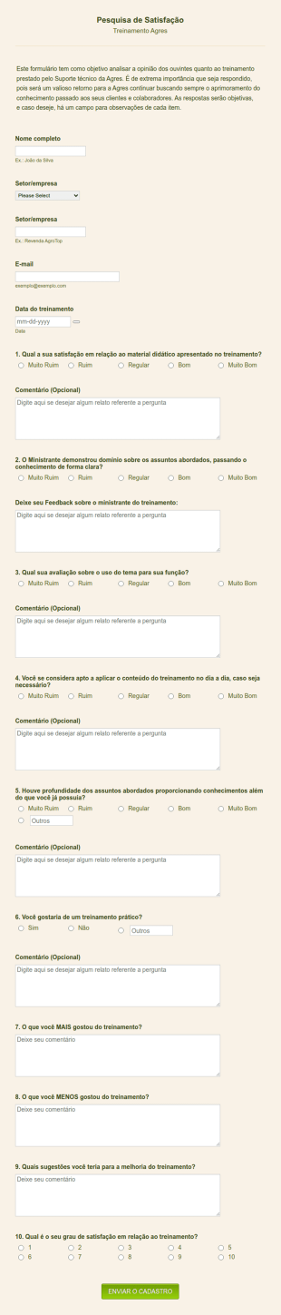 Pesquisa De Satisfação De Treinamento Agres