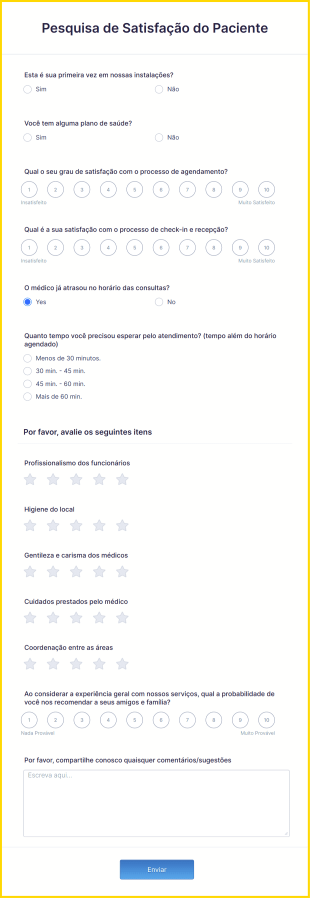 Pesquisa De Satisfação Do Paciente Form Template