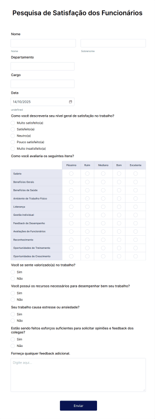 Pesquisa De Satisfação Dos Funcionários Form Template