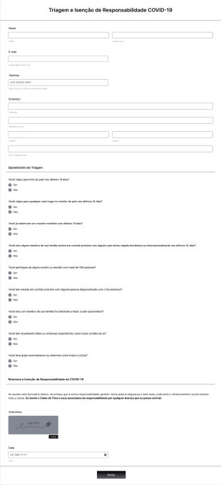 Pesquisa De Triagem E Isenção De Responsabilidade Da COVID 19 Para Escolas De Treinamento De Tiros Form Template
