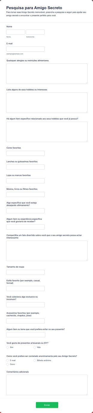 Pesquisa Para Amigo Secreto