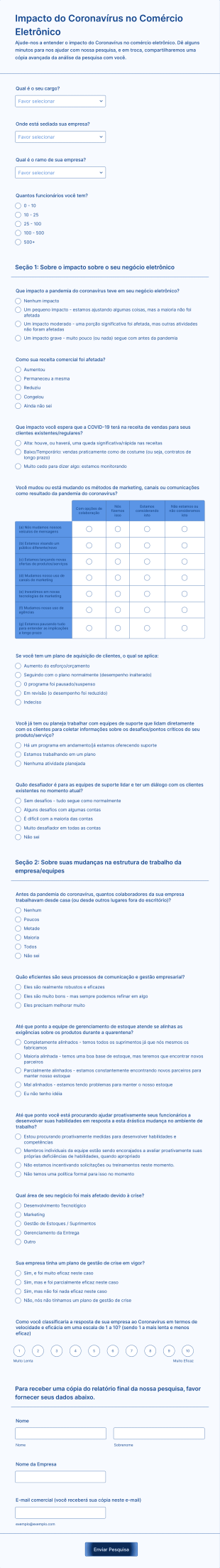 Pesquisa Sobre O Impacto Do Coronavírus No Comércio Eletrônico Form Template