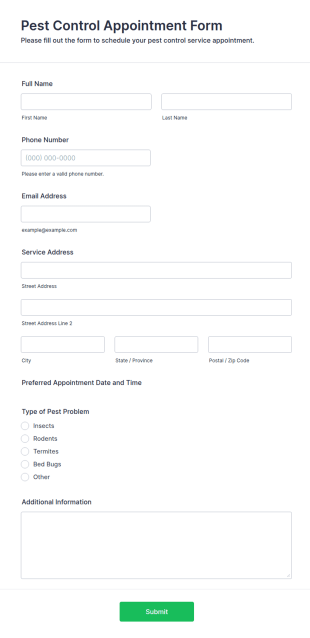 Pest Control Appointment Form Template