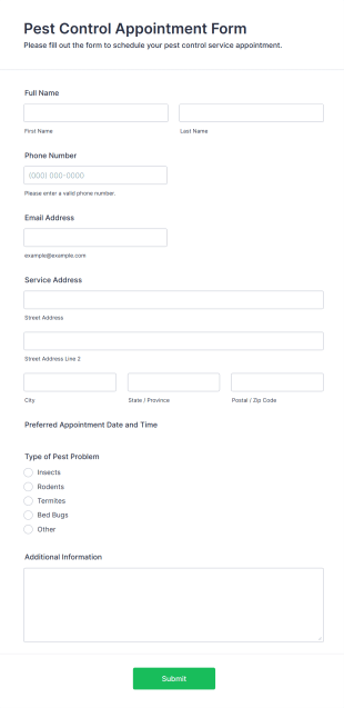 Pest Control Appointment Form Template