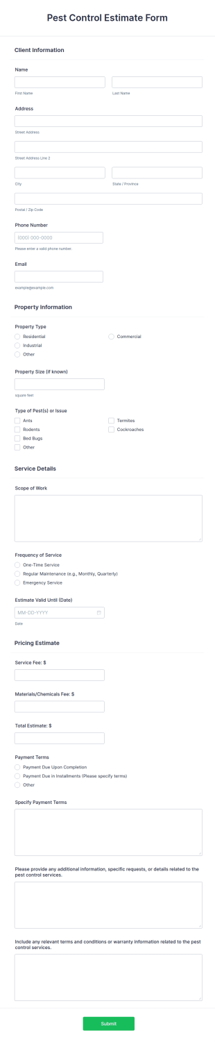 Pest Control Estimate Form Template
