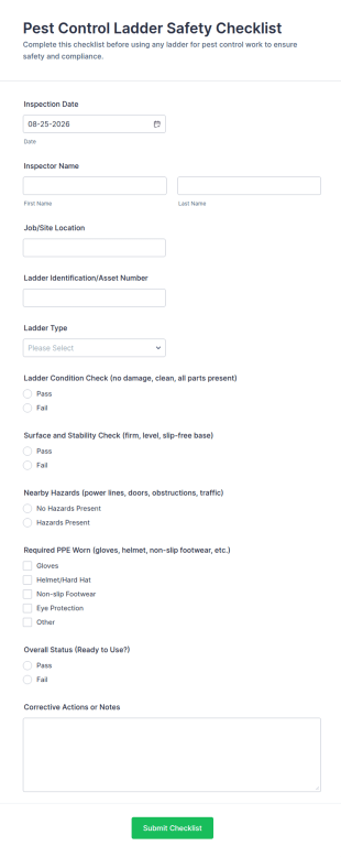 Pest Control Ladder Safety Checklist Form Template