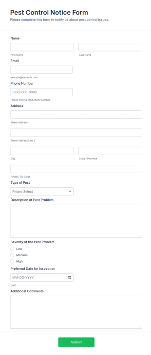 Pest Control Notice Form Template