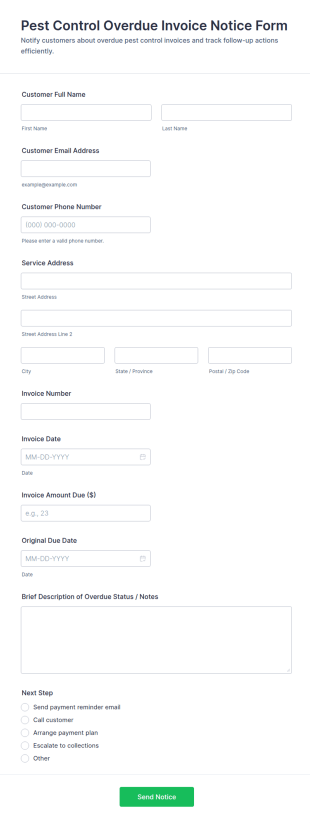 Pest Control Overdue Invoice Notice Form Template