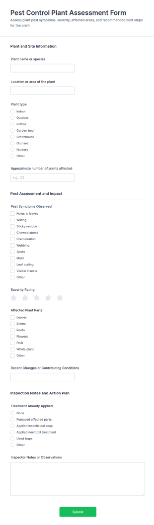 Pest Control Plant Assessment Form Template