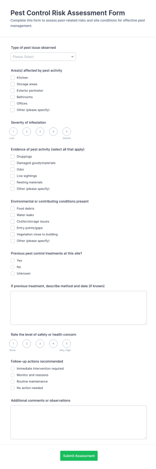 Pest Control Risk Assessment Form Template