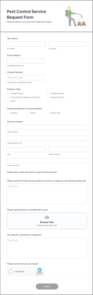 Pest Control Service Request Form Template