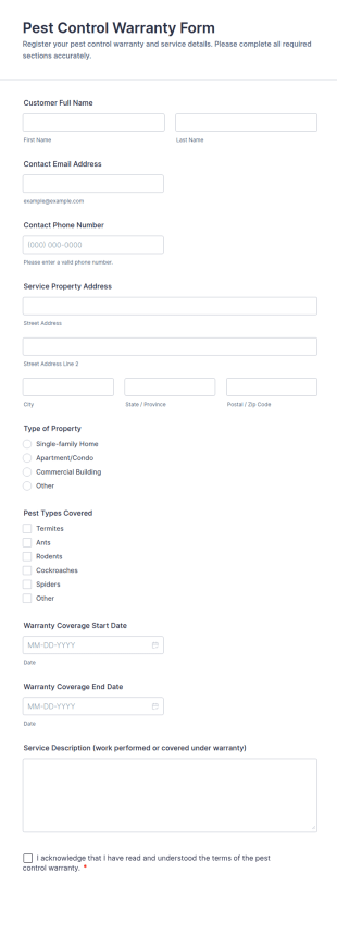Pest Control Warranty Form Template
