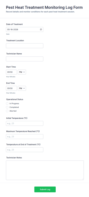 Pest Heat Treatment Monitoring Log Form Template