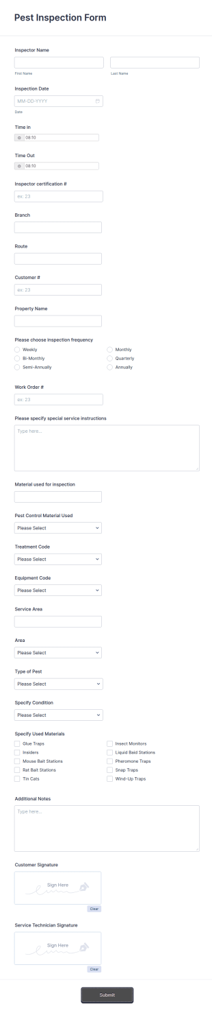 Pest Inspection Form Template